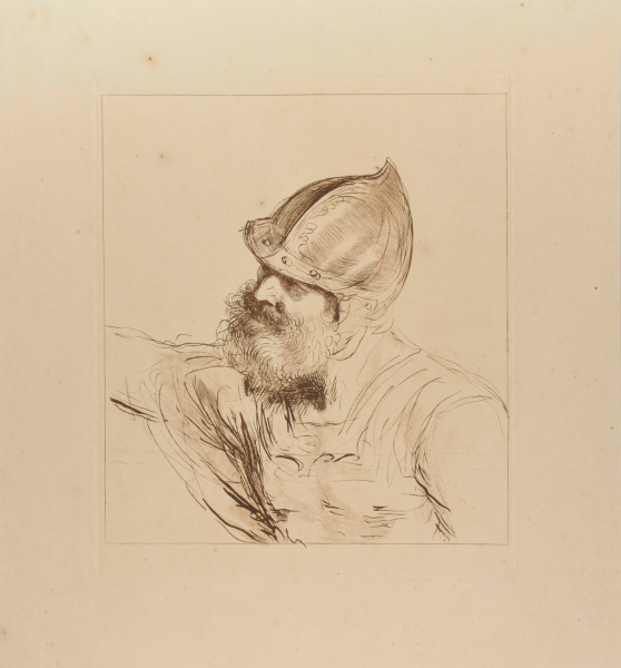 HEAD OF A WARRIOR, WEARING A CASQUE