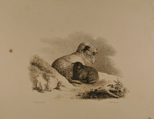 Groupes d 'Animaux (A sheep and lamb lying together by a hillock)