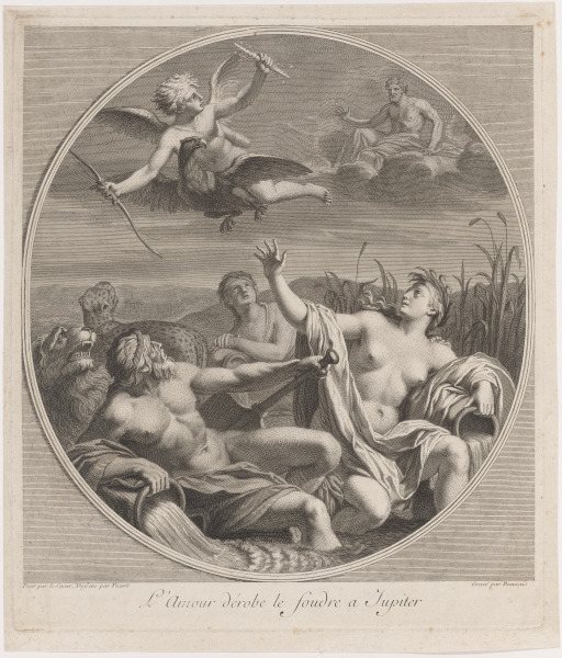 L'Amour dérobe le foudre a Jupiter (Cupid escaping wrath of Jupiter)
