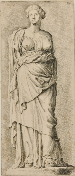 FEMALE FIGURE, WITH FULL DRAPERY, FACING FRONT
