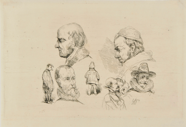 Studies of Seven Heads and Two Figures