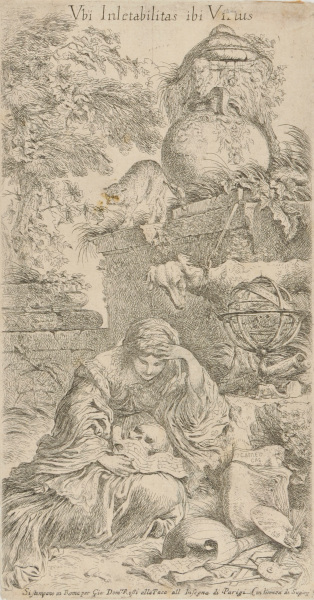 Woman, with Skull and Scroll, Sitting among Ruins