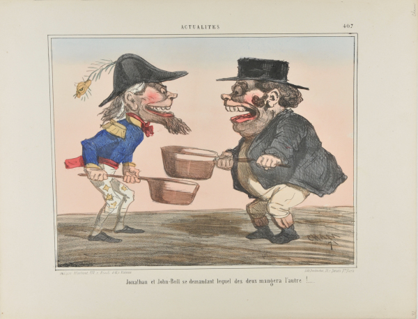 JONATHAN ET JOHN-BULL SE DEMANDANT LEQUEL DES DEUX MANGERA L'AUTREÊ . . . (NO. 407 "ACTUALITÉES")