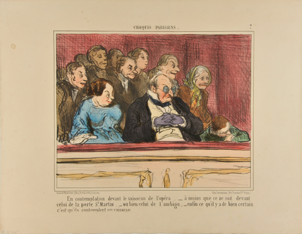 IN DEEP CONTEMPLATION IN FRONT OF THE NAVE OF THE OPERA..... OR COULD IT BE THE ONE AT THE PORTE ST. MARTIN?... OR MAYBE EVEN AT THE AMBIGU THEATER!... NO MATTER WHERE IT MIGHT BE,... THEY ARE CONTEMPLATING A NAVE.
