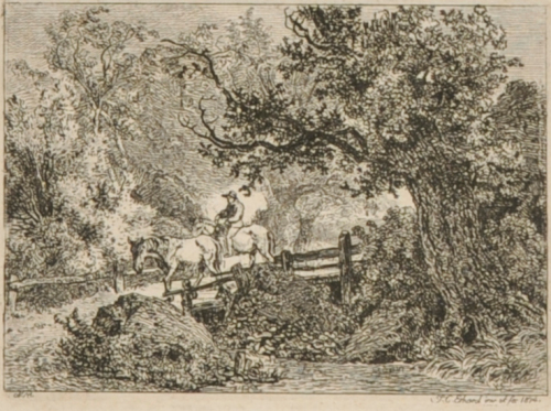 HORSEMAN WITH ANOTHER HORSE, RIDING THROUGH A COPSE