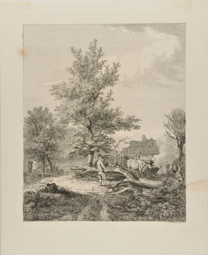 TWO WOODCUTTERS WITH AN OXCART