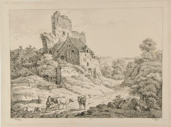 HERD OF CATTLE WITH CASTLE IN BACKGROUND