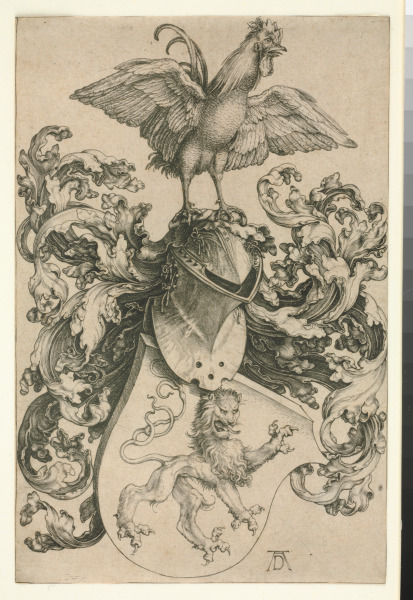 THE COAT-OF-ARMS WITH A LION AND A ROOSTER