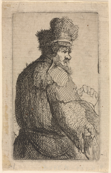 OLD MAN SEEN FROM BEHIND, PROFILE RIGHT: HALF-FIGURE