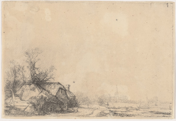 COTTAGES BESIDE A CANAL WITH A VIEW OF OUDERKERK