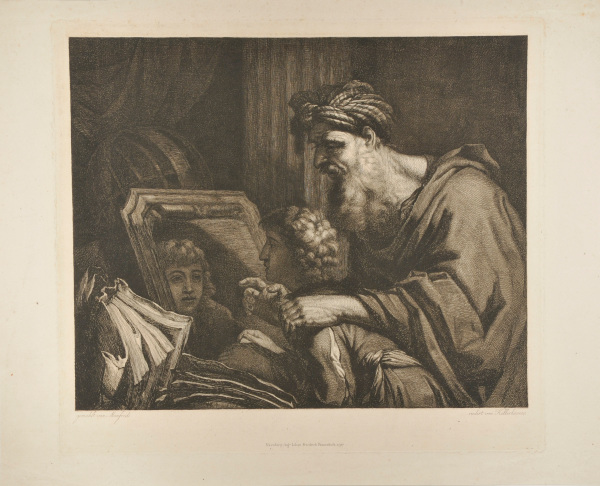 OLD PHILOSOPHER WITH A YOUNG MAN AT A MIRROR
