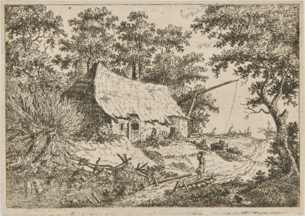 LANDSCAPE WITH THATCHED COTTAGE AND WELL