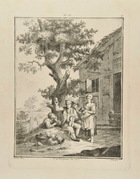 PEASANTS UNDER A TREE, IN FRONT OF AN INN