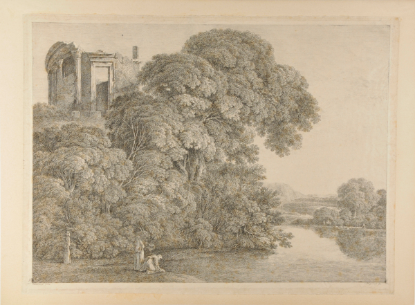 RIVER LANDSCAPE, WITH RUINS OF A TEMPLE