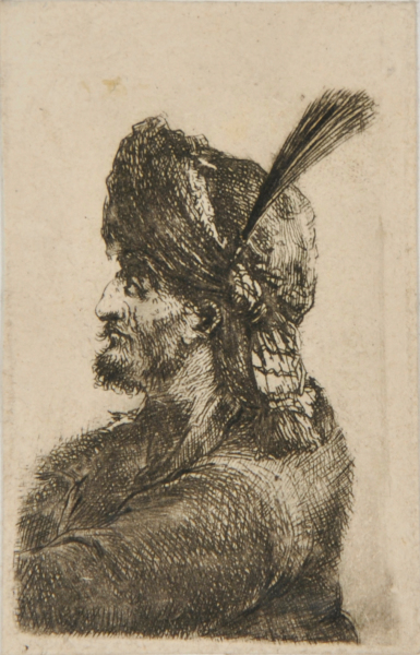 BUST OF A MAN WEARING A TURBAN, FACING LEFT
