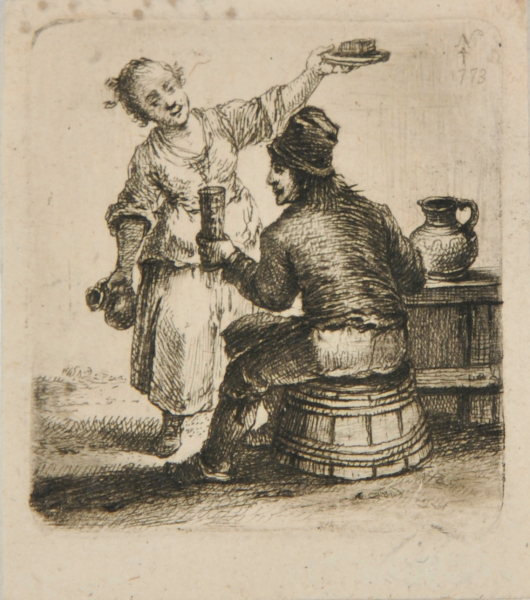WOMAN SERVING MAN IN A TAVERN