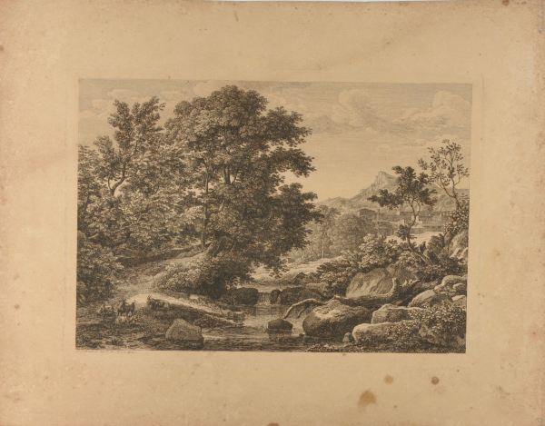 LANDSCAPE WITH GOATS AT LEFT BY A STREAM