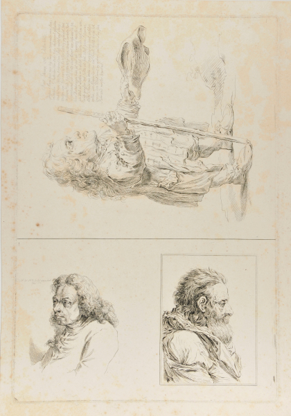 SHEET WITH THREE IMAGES: MARK PETERMAN VON VESTEN VILLE; HEAD OF A MAN WITH LONG CURLY HAIR; AND HEAD OF AN OLD MAN WITH BEARD
