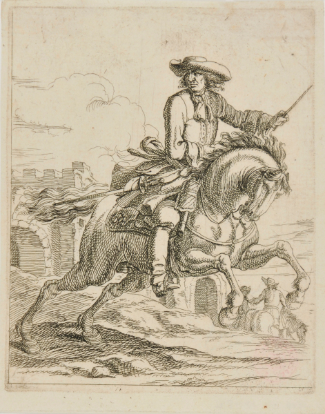 RIDER SEEN FROM THE FRONT, ON HORSE REARING TOWARD RIGHT