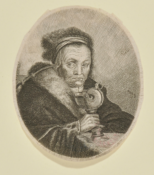 OLD WOMAN WITH A FUR BONNET AND COLLAR