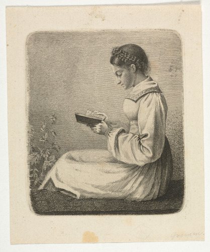 THIRTEEN-YEAR-OLD CLAUDINE BRENTANO READING A POCKET BOOK