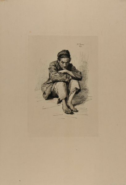 BEGGAR CROUCHED ON THE GROUND