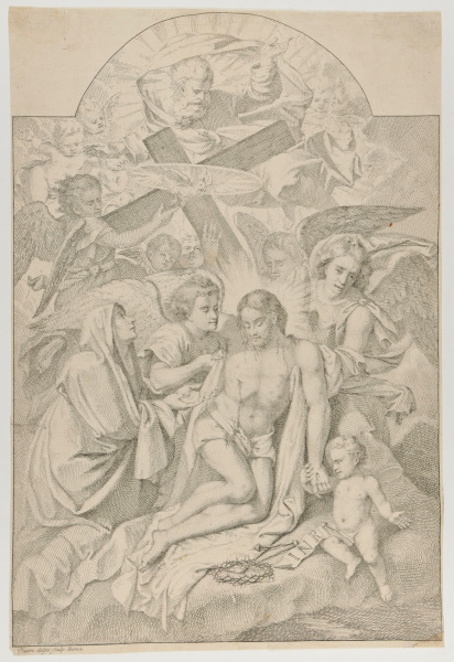 THE DEAD CHRIST, MOURNED BY THE VIRGIN, SURROUNDED BY ANGELS