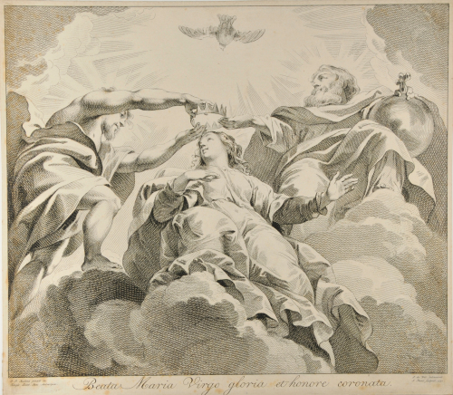 THE VIRGIN, IN THE CLOUDS, BEING CROWNED