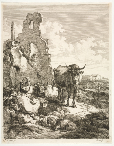LANDSCAPE WITH WOMAN AND COW