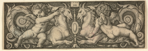 ORNAMENT WITH TWO GENII RIDING ON CHIMERAS