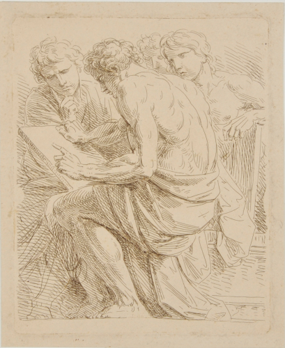 FOUR YOUNG MEN STUDYING