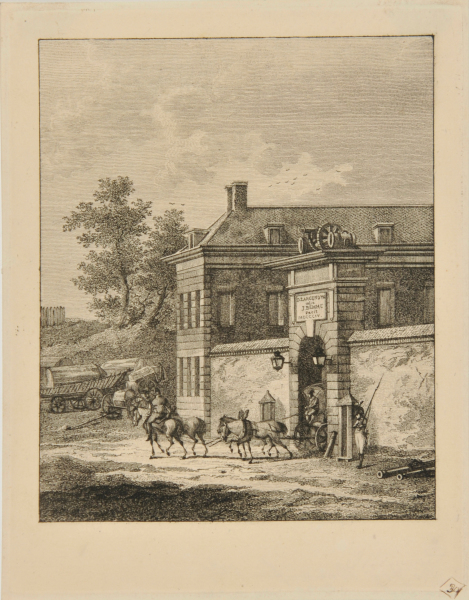 SOLDIERS DRIVING HORSES THROUGH GATES