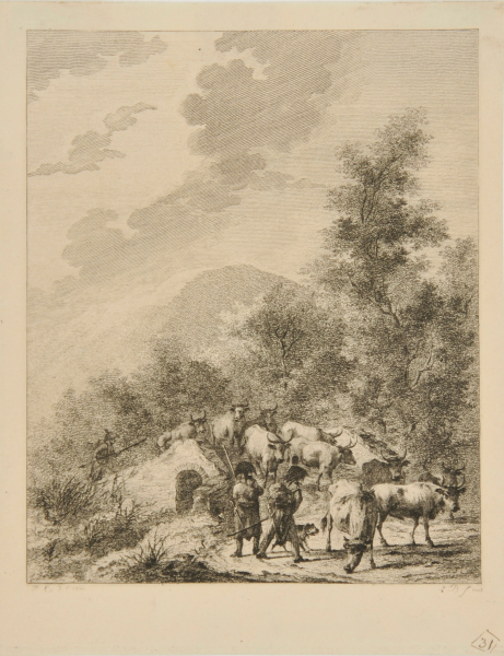 SOLDIERS DRIVING CATTLE OVER A BRIDGE