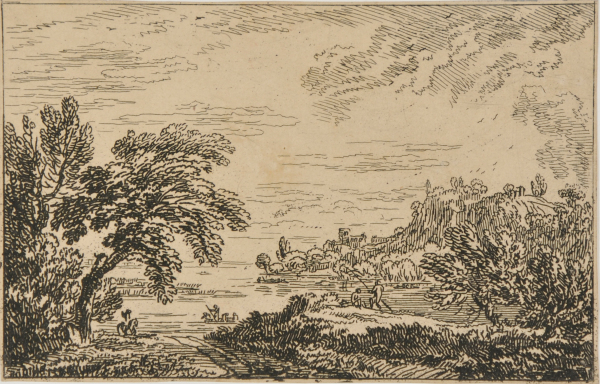 LANDSCAPE WITH MAN FISHING BY THE WATER