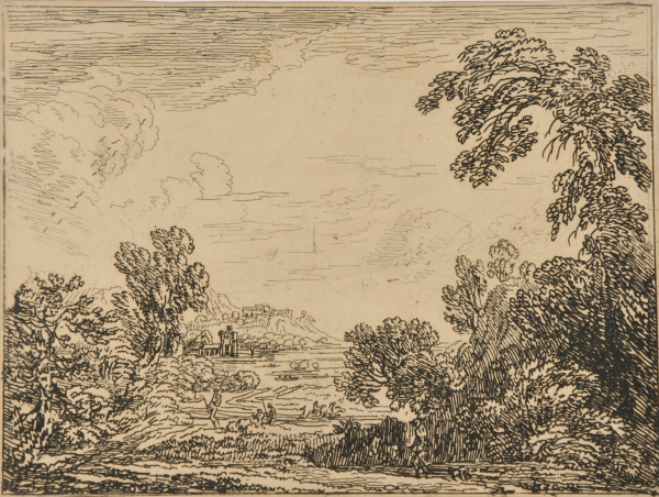 LANDSCAPE WITH BUILDING ON HILL IN DISTANCE