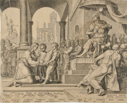 SHAPHAN READING THE BOOK OF THE LAW TO JOSIAH