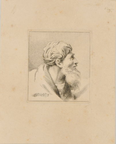 PROFILE OF MAN WITH BEARD AND TURBAN, TURNED TO RIGHT