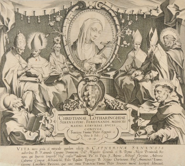 TITLE PLATE, WITH AN OVAL BUST OF SAINT CATHERINE OF SIENA