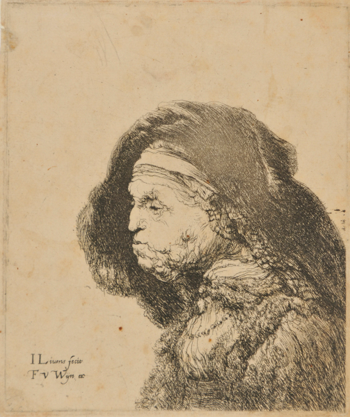 HEAD OF OLD WOMAN WITH HEAD CLOTH, TURNED TO LEFT