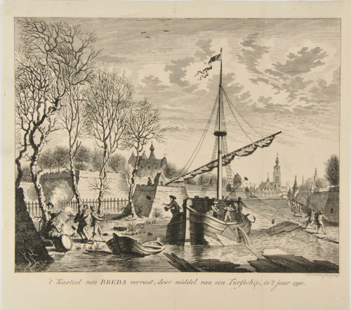 BREDA CASTLE SURPRISED BY PEAT SHIP, 1590