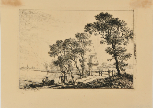 RIVER LANDSCAPE WITH WINDMILL IN BACKGROUND