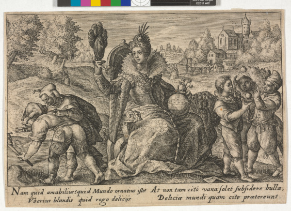 LADY IN RICH ATTIRE WITH A GLOBE