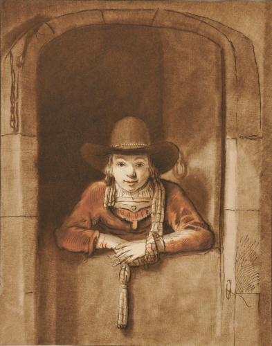 BOY LEANING ON A DOOR