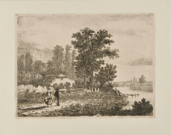 A MAN AND A WOMAN ON A ROAD BY A RIVER