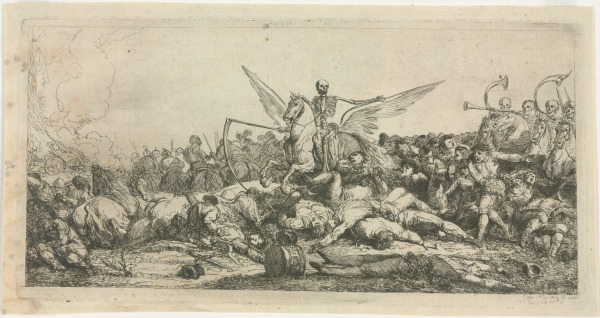 DEATH RIDING PEGASUS ACROSS A BATTLEFIELD