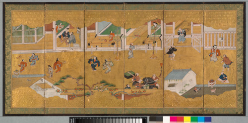 Six-Panel Screen with New Year's Scene