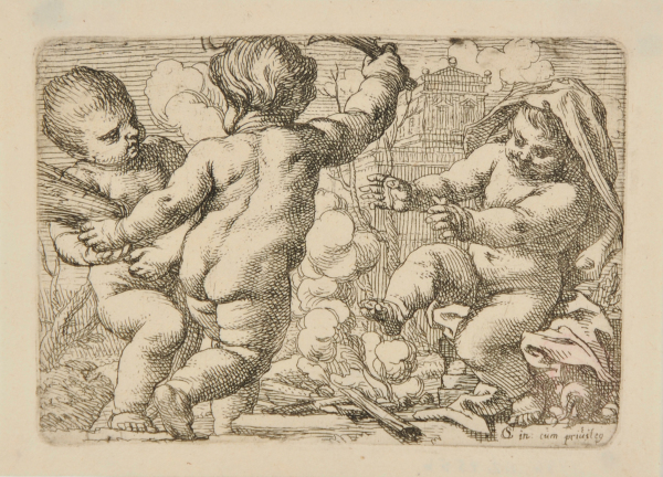 WINTER, REPRESENTED BY THREE CHILDREN AROUND A FIRE