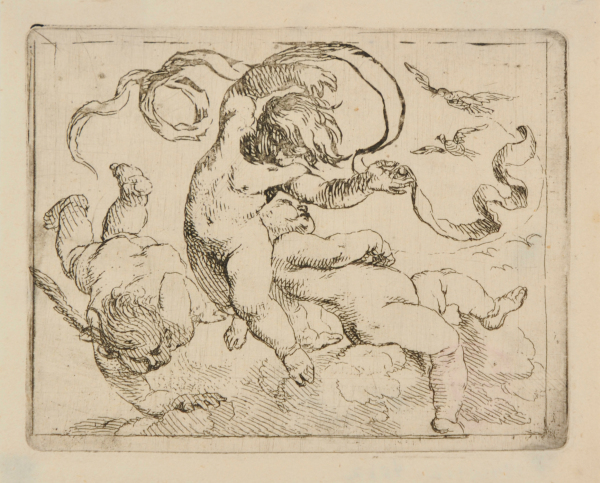 THREE FLOATING PUTTI WITH BANDEROL