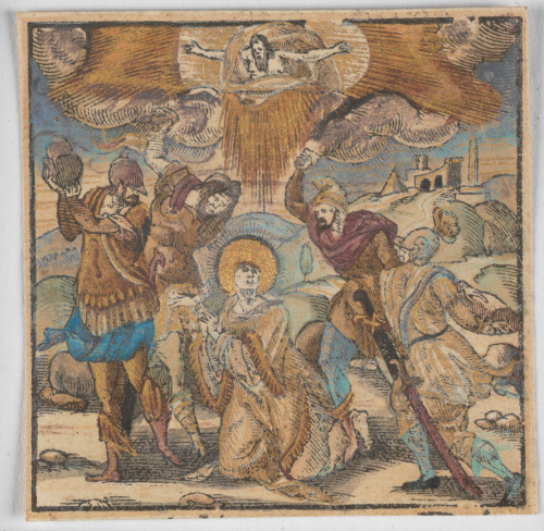 BIBLE ILLUSTRATION WITH A SAINT ATTACKED BY FOUR SOLDIERS