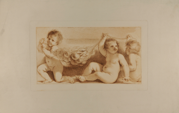THREE NAKED CHILDREN HOLDING A FESTOON OF FRUIT
